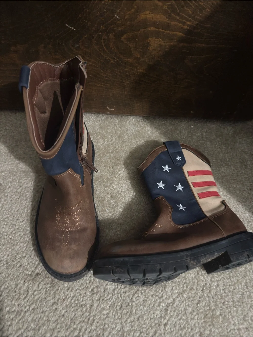 Kids Brown Western Flag Boots